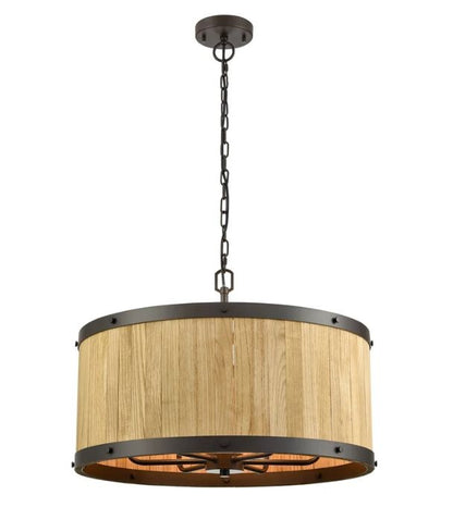 BARRIQUE: Retro Interior Large Drum Natural Wood Pendant Light