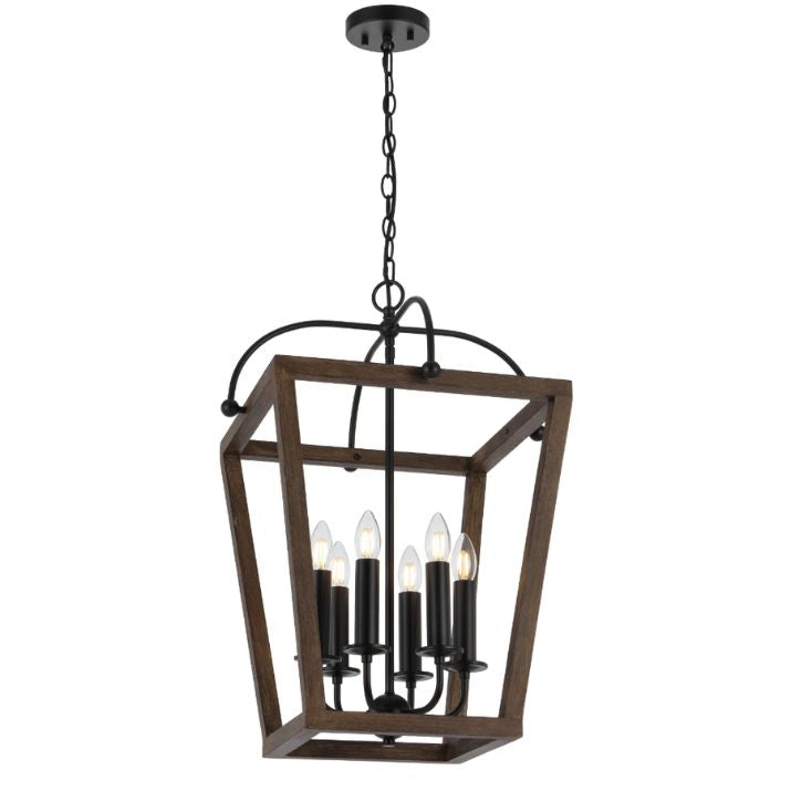 LACOTA 6 Light Pendant - Wood/Black