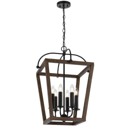 LACOTA 6 Light Pendant - Wood/Black