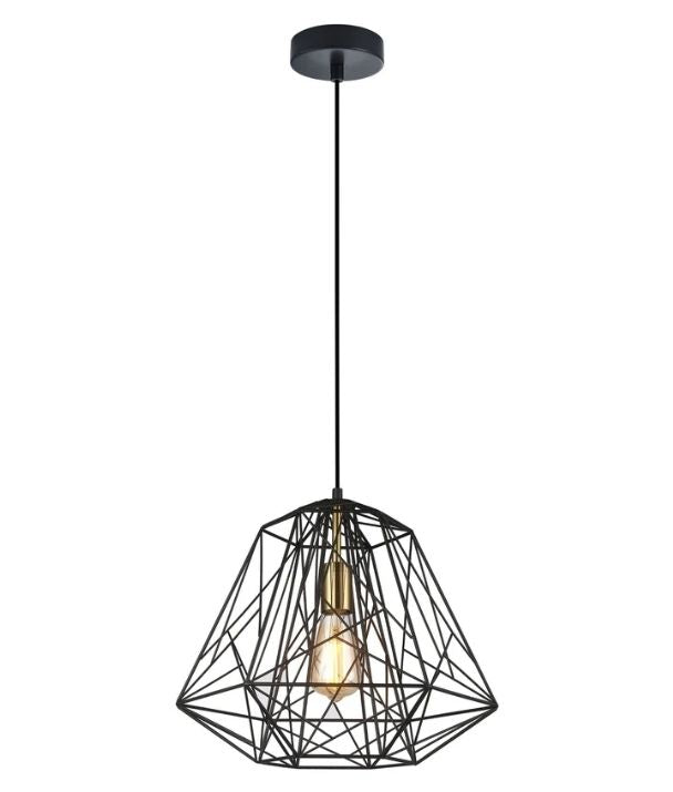 MARTE: Geometric Design Interior Iron Cage Pendant Light - Black