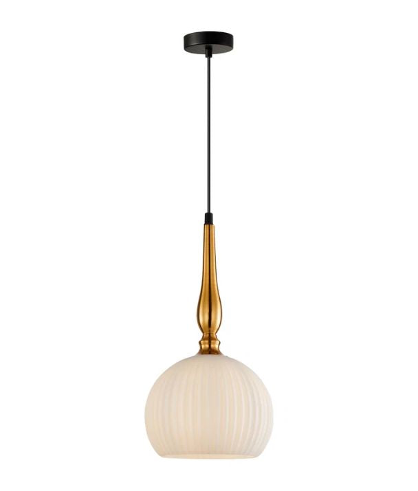 CALIZ: Interior Frosted Wine Glass Ribbed with Brass Pendant Lights - Small