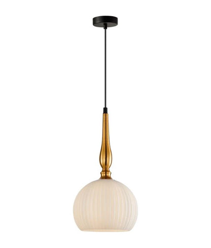 CALIZ: Interior Frosted Wine Glass Ribbed with Brass Pendant Lights - Small