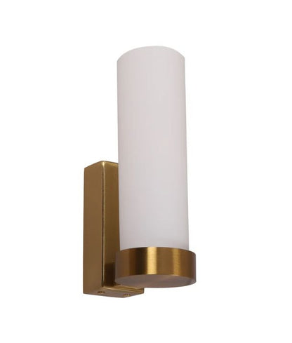 VARA: Interior Tubular Up Opal Glass Wall Light - Brass