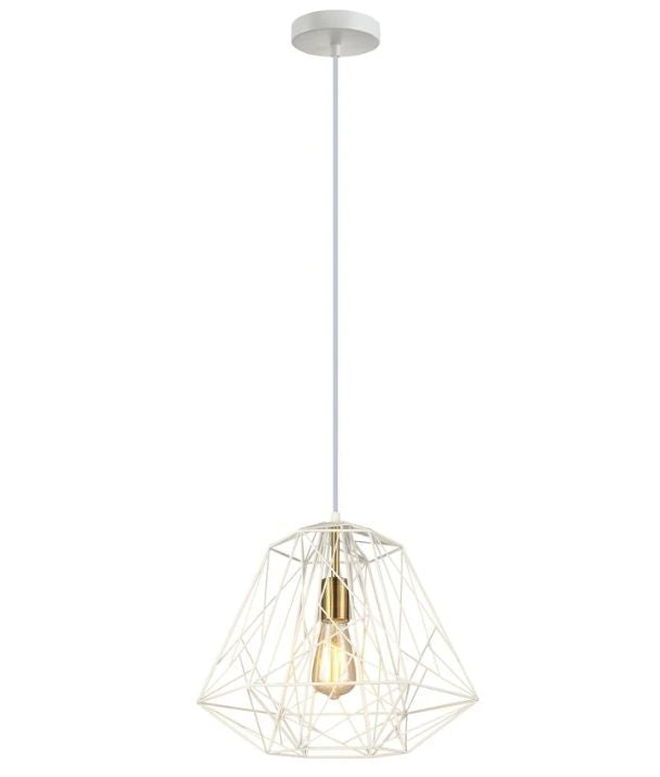 MARTE: Geometric Design Interior Iron Cage Pendant Light - White