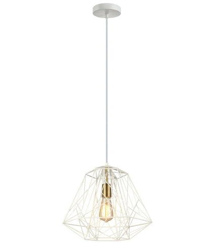 MARTE: Geometric Design Interior Iron Cage Pendant Light - White