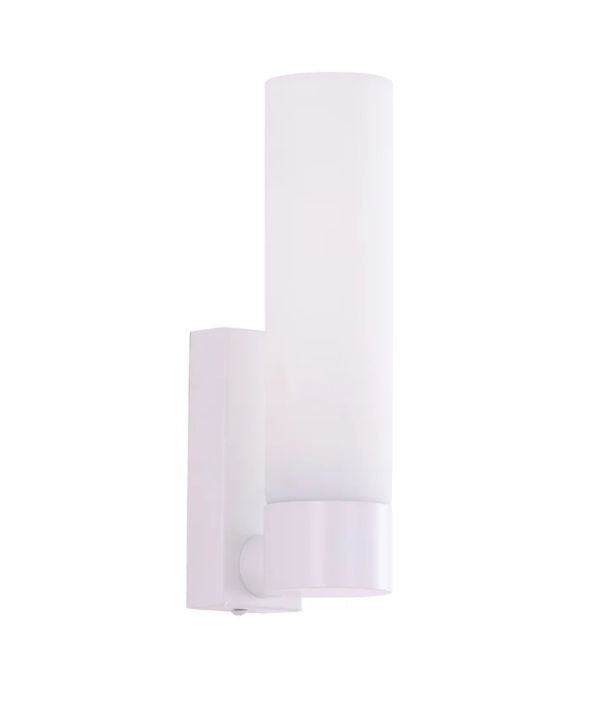 VARA: Interior Tubular Up Opal Glass Wall Light - White