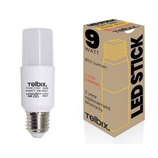 E27 T37 9W LED Tubular Globe Opal Step Dimmable - 3000K