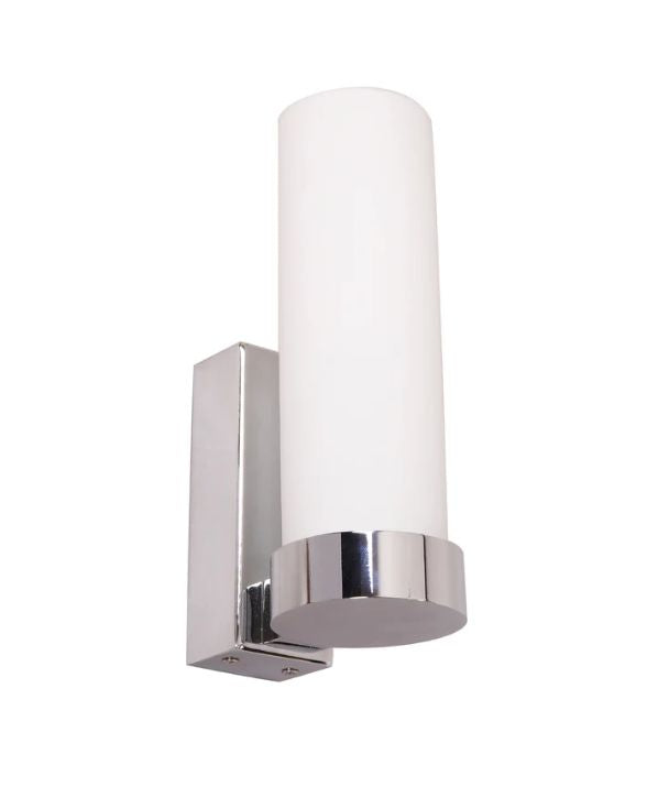VARA: Interior Tubular Up Opal Glass Wall Light - Chrome