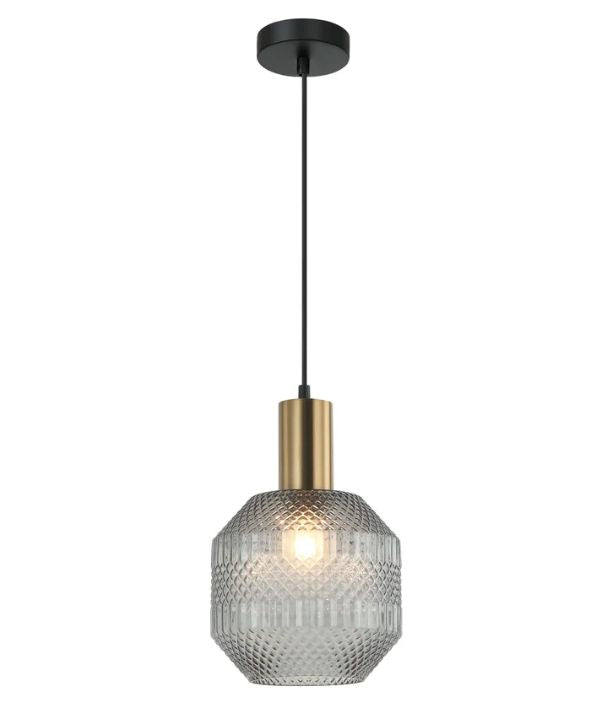 MARACA: Interior Glass Jar With Quadrilateral Segment Pendant Light - Smokey Black