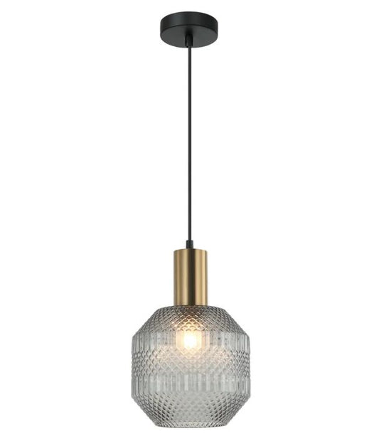 MARACA: Interior Glass Jar With Quadrilateral Segment Pendant Light - Smokey Black
