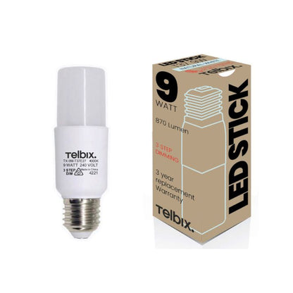 E27 T37 9W LED Tubular Globe Opal Step Dimmable - 4000K
