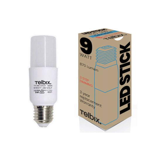E27 T37 9W LED Tubular Globe Opal Step Dimmable - 6000K