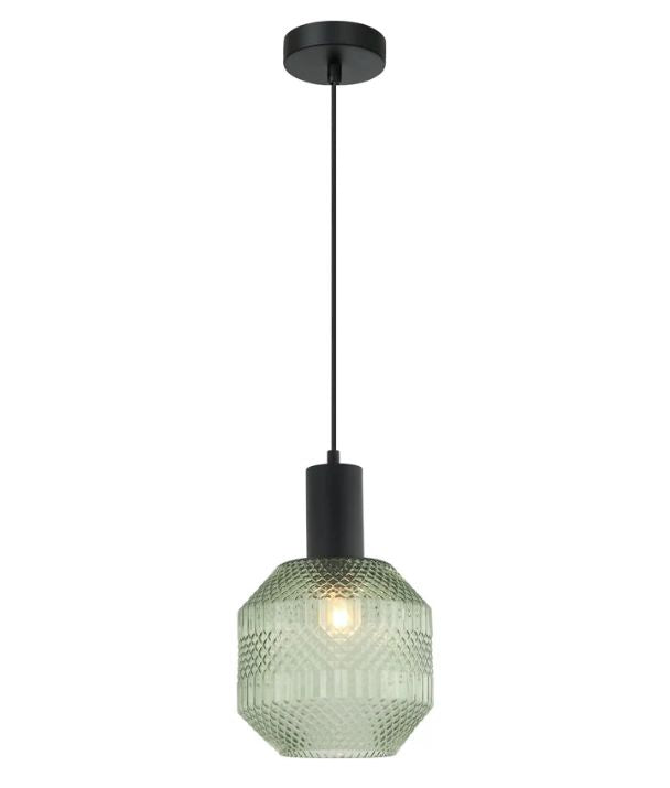 MARACA: Interior Glass Jar With Quadrilateral Segment Pendant Light - Green