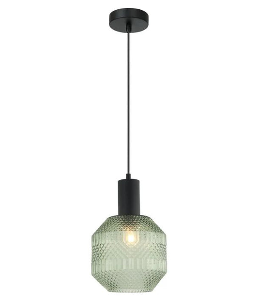 MARACA: Interior Glass Jar With Quadrilateral Segment Pendant Light - Green