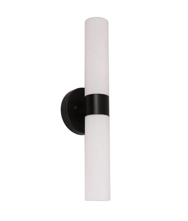 VARA: Interior Tubular Up/Down Opal Glass Wall Light - Black