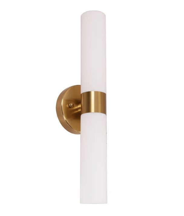VARA: Interior Tubular Up/Down Opal Glass Wall Light - Brass