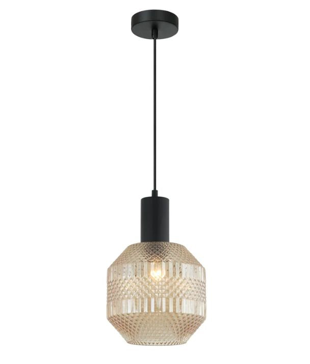 MARACA: Interior Glass Jar With Quadrilateral Segment Pendant Light - Amber