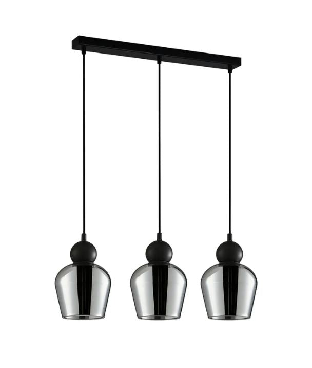 CHAMPAN1X3S: Interior Mirror Smokey Black Glass Ellipse Multiple Bar Base Pendant Light
