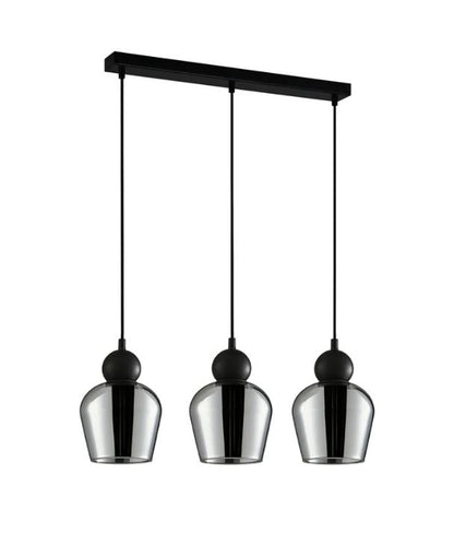 CHAMPAN1X3S: Interior Mirror Smokey Black Glass Ellipse Multiple Bar Base Pendant Light