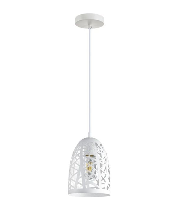 ESCAMA: Interior Iron Cage Ellipse Pendant Light - White