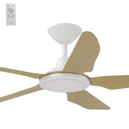 Calibo Storm 42" (1070mm) 5 Blade 18W Tricolour LED Light Indoor/Outdoor DC Ceiling Fan & Remote - White & Bamboo