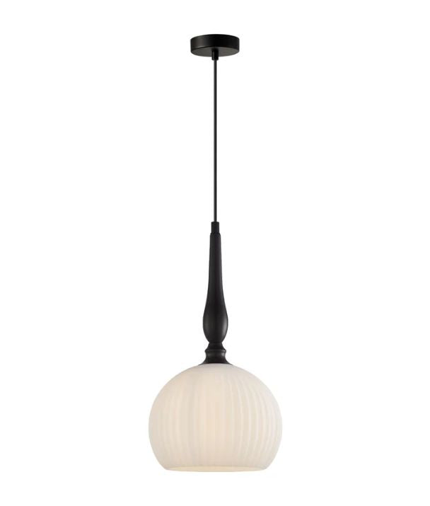 CALIZ: Interior Frosted Wine Glass Ribbed with Black Pendant Lights - Small
