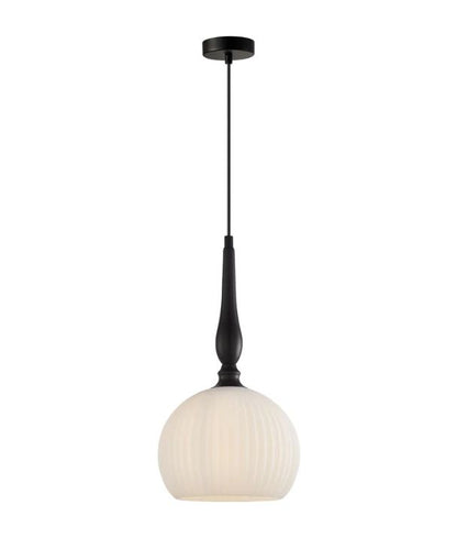 CALIZ: Interior Frosted Wine Glass Ribbed with Black Pendant Lights - Small