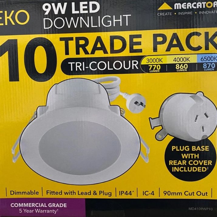 Eko-2 9W 90mm 3CCT LED Downlight With Plug Base - 10 Pack