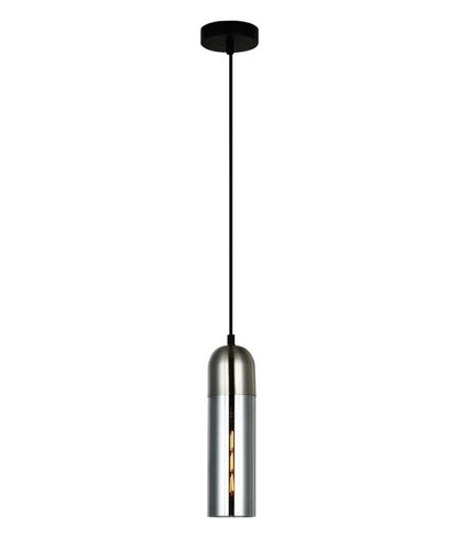 PASTILLE: Interior Round Top Cylinder Glass Smokey Black glass satin chrome highlight Pendant Light