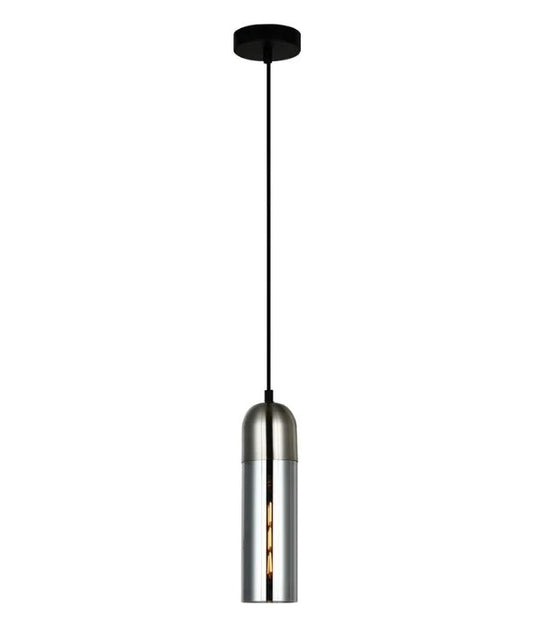 PASTILLE: Interior Round Top Cylinder Glass Smokey Black glass satin chrome highlight Pendant Light