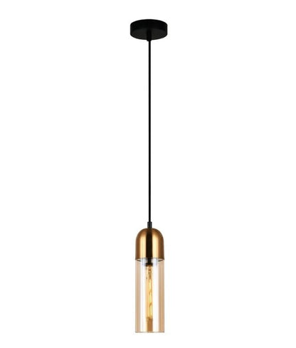 PASTILLE: Interior Round Top Cylinder Amber Glass antique Brass highlight Pendant Light
