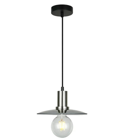 CHAPEAU: Interior Smokey Black Glass Satin Chrome Highlight Coolie Small Pendant Light