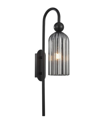 FLAUTA: Interior Round Top Cylinder Ribbed Wall Light - Smokey Black