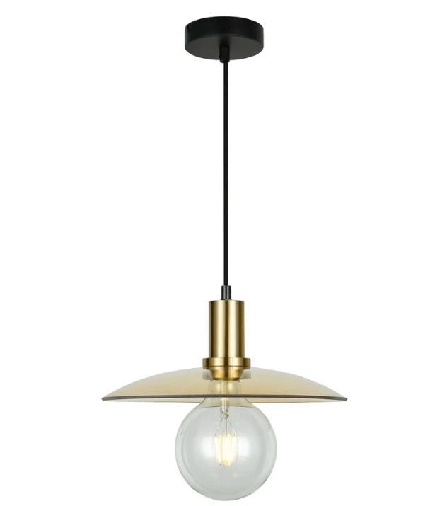 CHAPEAU: Interior Amber Glass Antique Brass Highlight Coolie Large Pendant Light