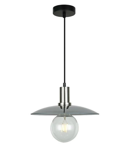 CHAPEAU: Interior Smokey Black Glass Satin Chrome Highlight Coolie Large Pendant Light