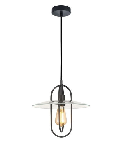 PAPILLON: Interior Oblong Iron with Glass Coolie Pendant Lights - Matte Black