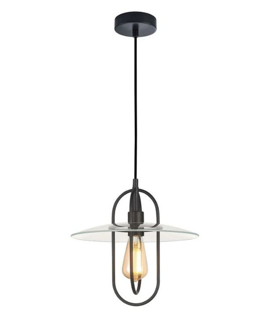 PAPILLON: Interior Oblong Iron with Glass Coolie Pendant Lights - Matte Black