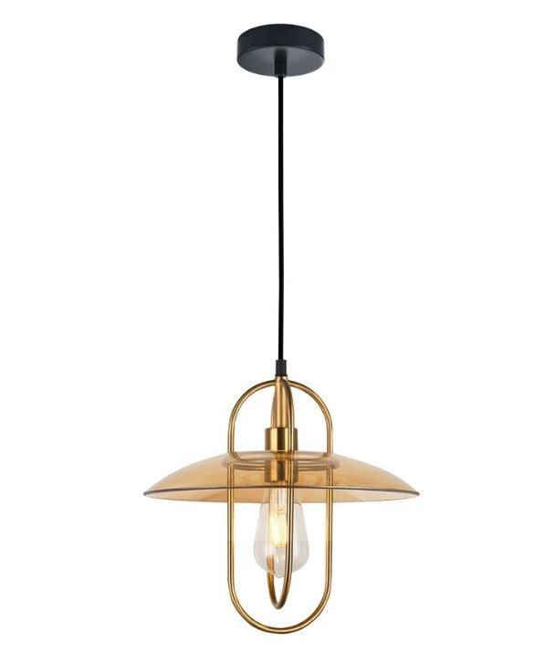 PAPILLON: Interior Oblong Iron with Glass Coolie Pendant Lights - Antique Brass