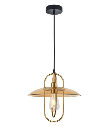 PAPILLON: Interior Oblong Iron with Glass Coolie Pendant Lights - Antique Brass