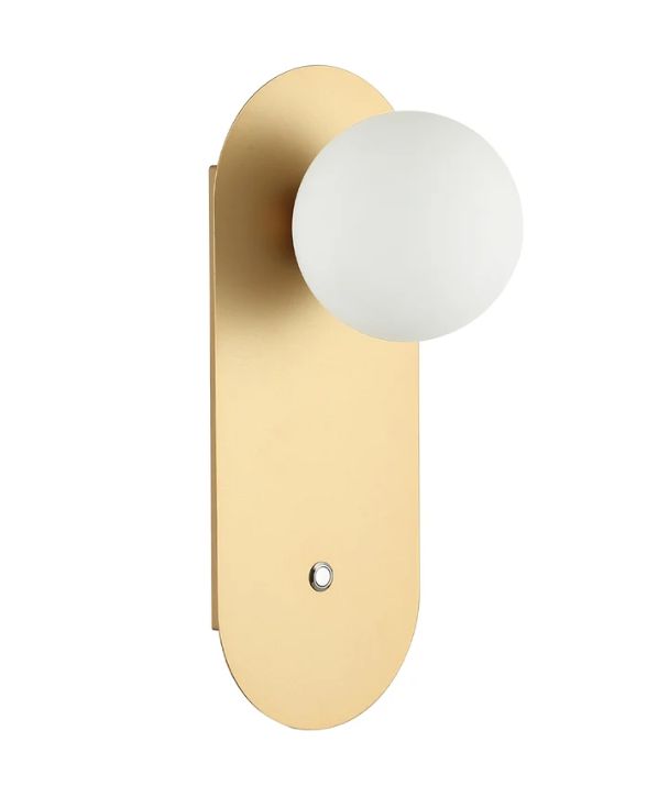 OVALIS: Interior Round Opal Diffuser Oblong Base with Switch Wall Lights - Gold