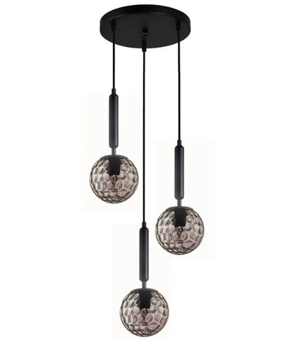 TRATTINO1X3R: Interior Smokey Black Spherical Glass Pendant Light