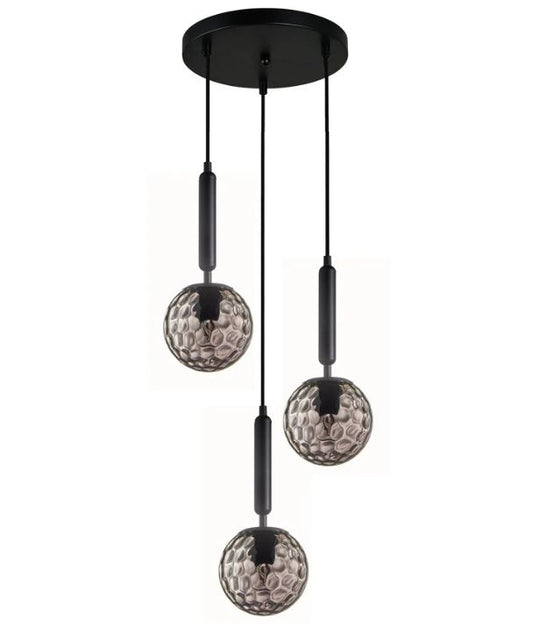 TRATTINO1X3R: Interior Smokey Black Spherical Glass Pendant Light