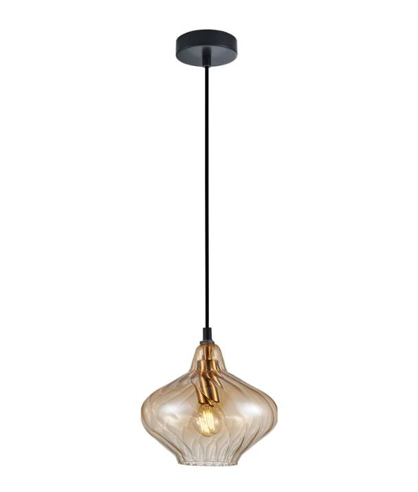 CAMPANA: Interior Wine Glass Shape Ribbed Pendant Lights - Amber