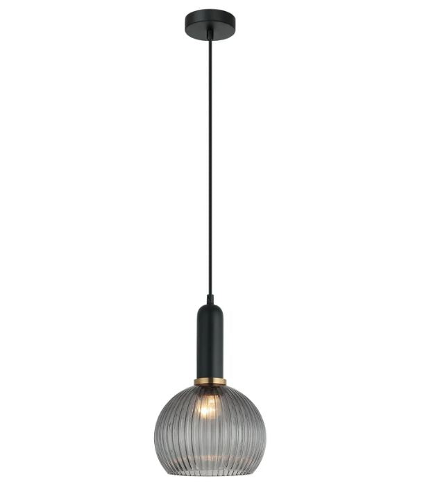 VINTAJ: Interior Wine Glass Shape Ribbed Glass Pendant Lights - Smokey Black