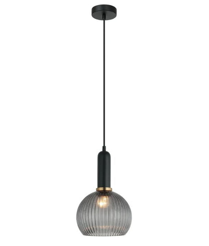 VINTAJ: Interior Wine Glass Shape Ribbed Glass Pendant Lights - Smokey Black