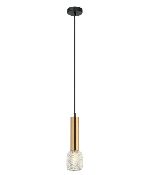 MIKRO: Modern Karaoke Antique Brass Mic Shape Interior Cylinder & Chrome Mesh Pendant Light