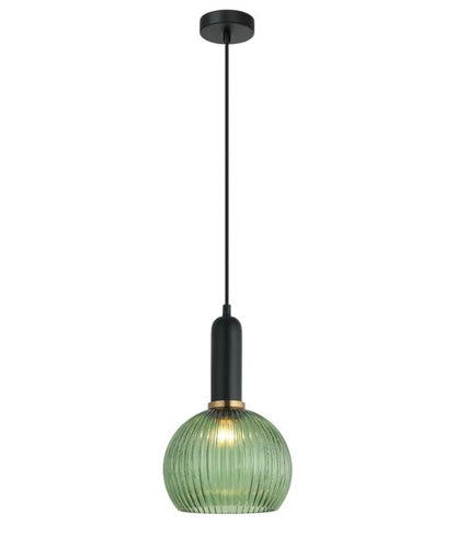 VINTAJ: Interior Wine Glass Shape Ribbed Glass Pendant Lights - Green