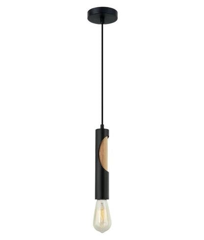 IDA: Interior Iron & Blonde Wood Tube Pendant Light - Matte Black