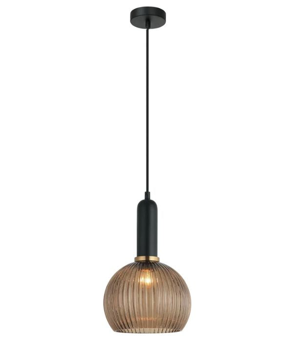 VINTAJ: Interior Wine Glass Shape Ribbed Glass Pendant Lights - Amber