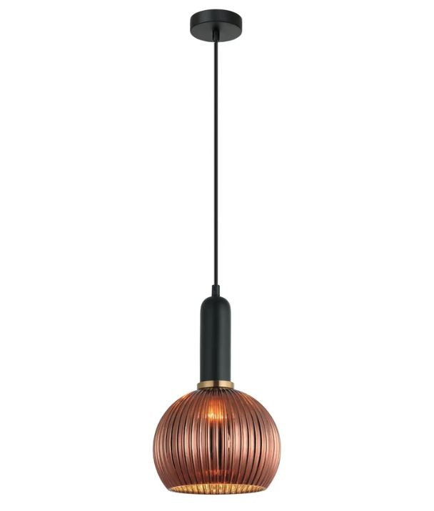 VINTAJ: Interior Wine Glass Shape Ribbed Glass Pendant Lights - Copper Painted